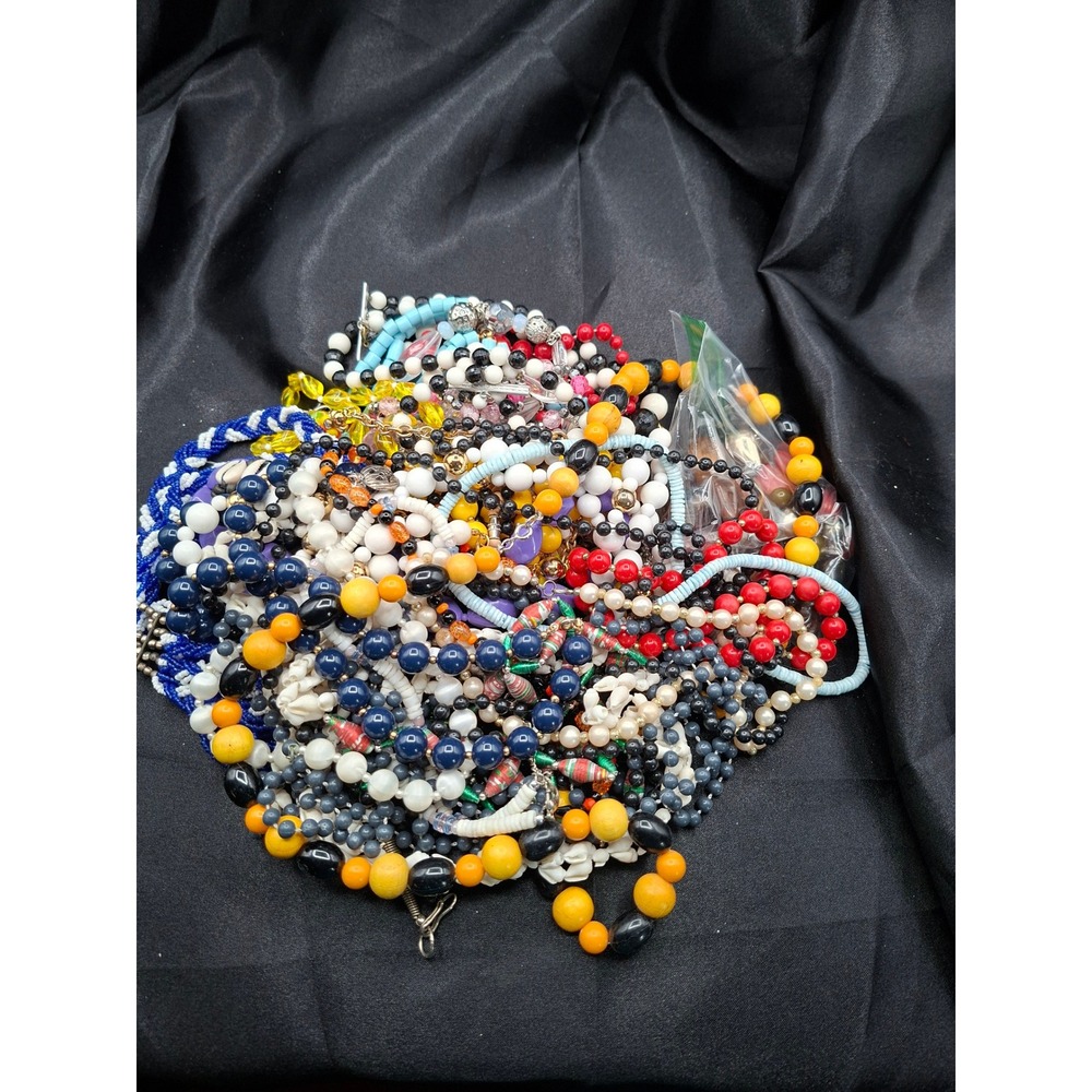 Vintage Beaded Necklace Lot Bulk Assortment Pearls Shells Wood Mixed Style
